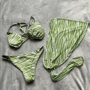 SHEIN Green and White Zebra Print Bikini Set